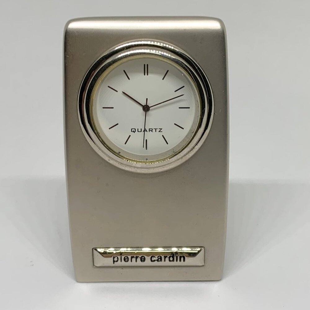 Pierre Cardin mini clock silver tone Quartz white dial  center Franco American l